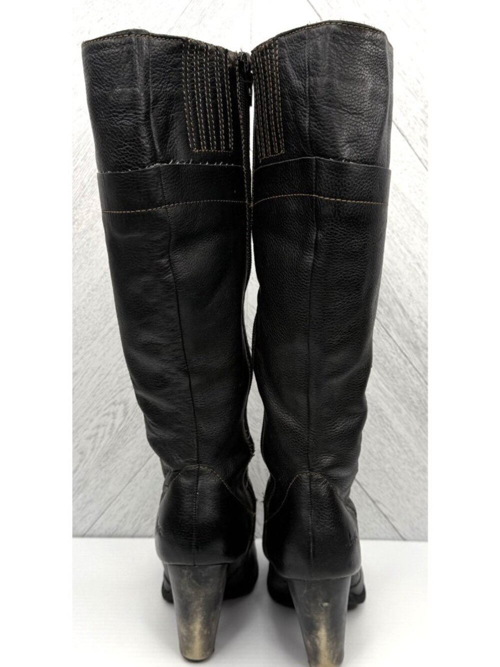 b.o.c. Knee High Boots Womens 6 Black Leather Comfort Side Zip Block Heel Y2K - Picture 5 of 15